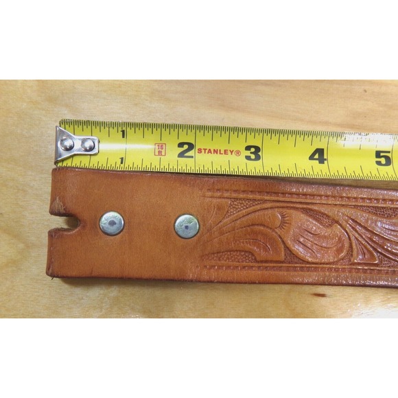 Mens Looper Hand Leather Tooled Belt # 172 Size 36 Brass Native American Buckle - Picture 5 of 16